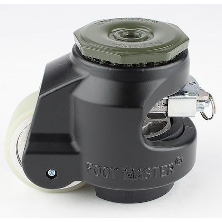 Foot Master Leveling Caster, Ratchet, 63 mm PU Wheel, 1/2-13 Stem, Swivel, 500 kg Cap, NBR Foot Pad, Black GDR-80-S-HUP-FBL-1/2